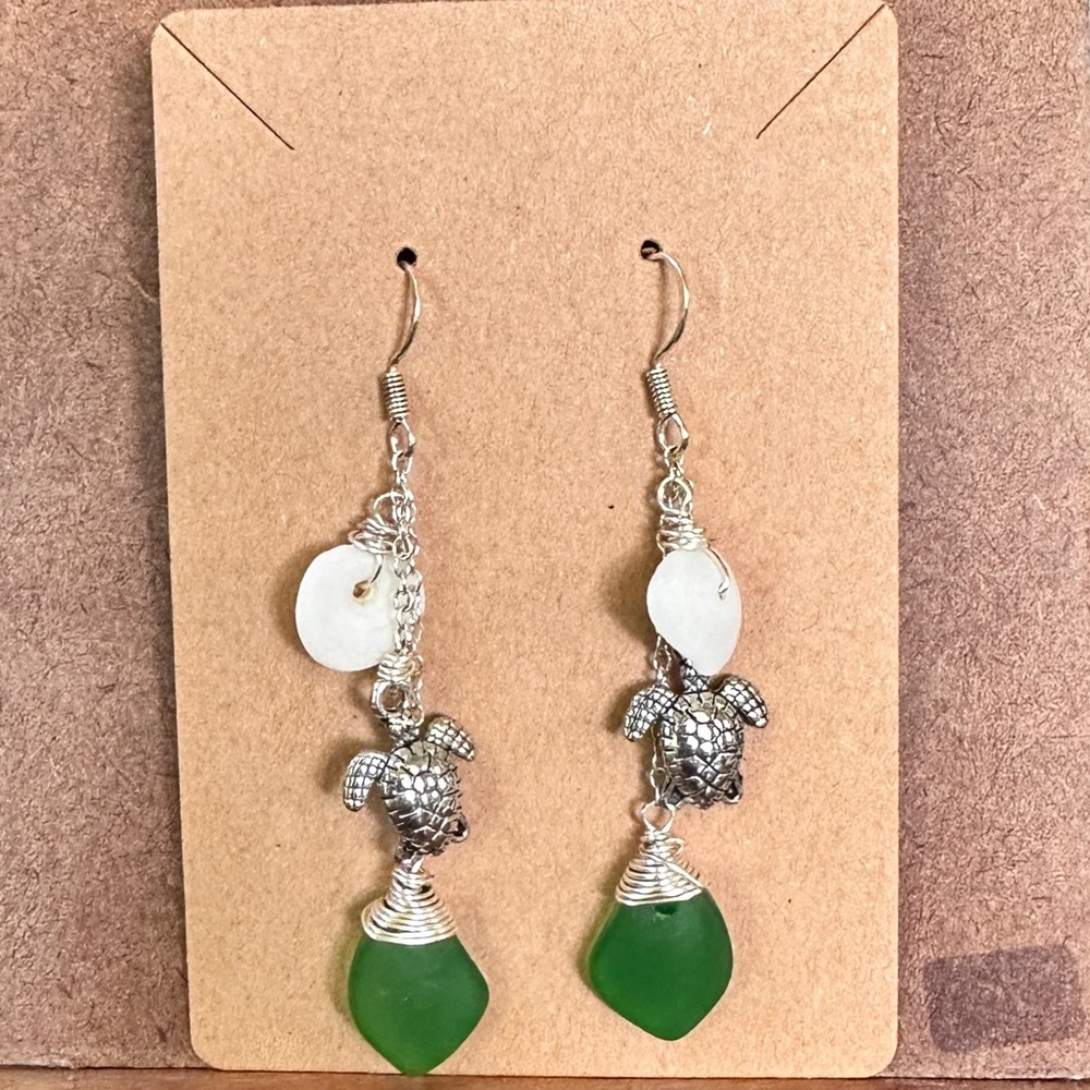 SEA GLASS TURTLE EARRINGS